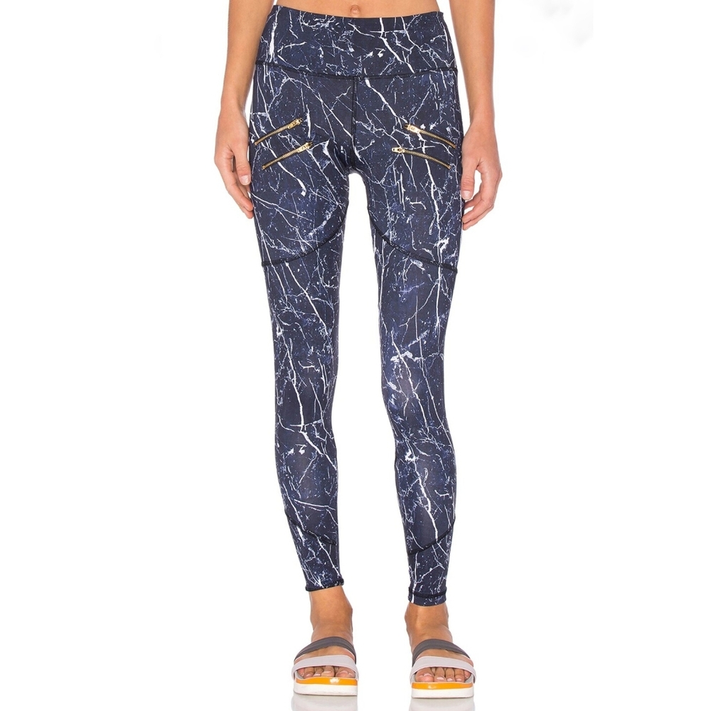 Varley Palms Zip Front Navy Marble Compression Tights